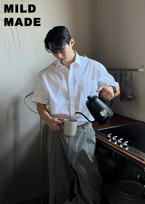 (MILD MADE)MD.009-Hidden button half shirts 2colors(카키 베이지 당일출고)