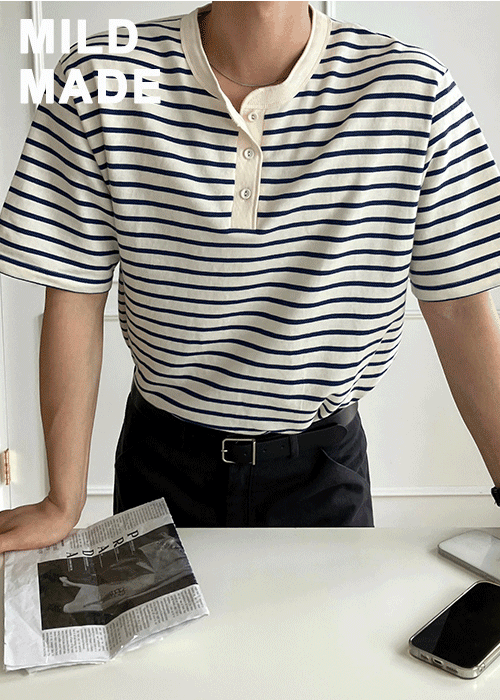 (MILD MADE)MD.029-ocean stripe henley neck 2 colors (당일출고)